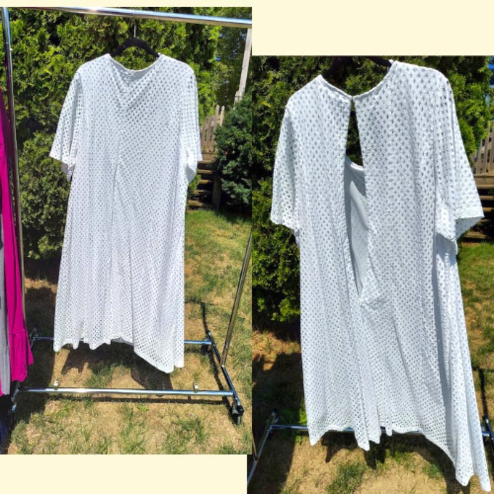 Catherines Womens Keyhole Back Cotton Blend Lined White Dress - Plus Size 4X